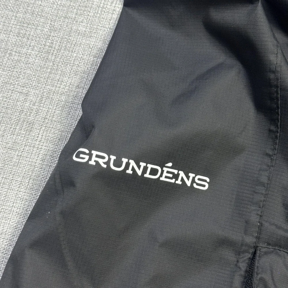 Grundens Rain Pants Mens Small Black Lined Waterproof Pockets Nylon Relaxed Fit